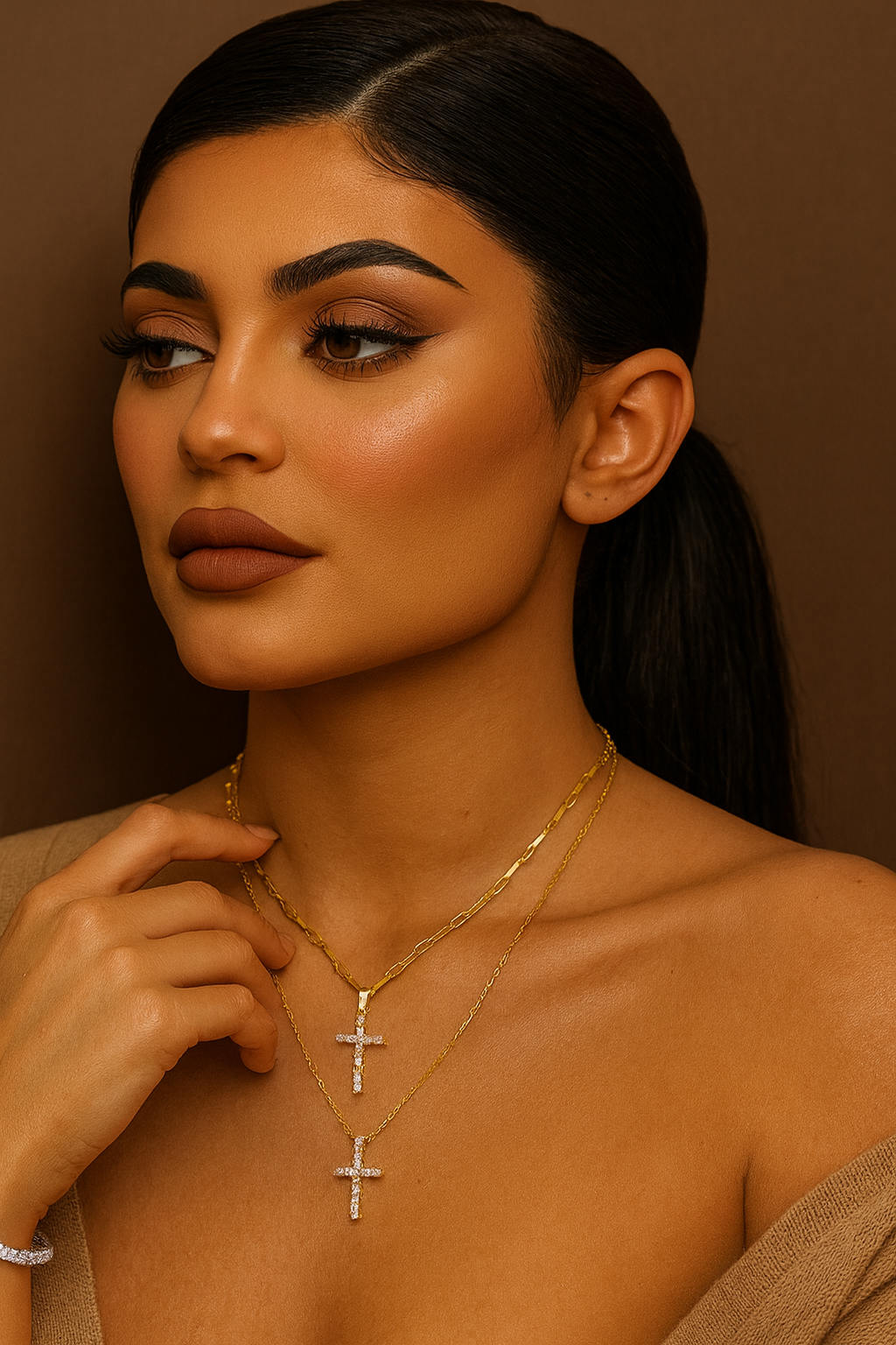 Cross Necklace in 18k Gold CZ