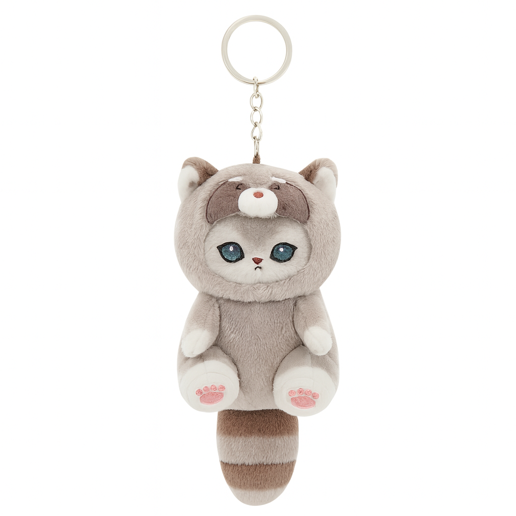 Raccoon Cat Plush Keychain