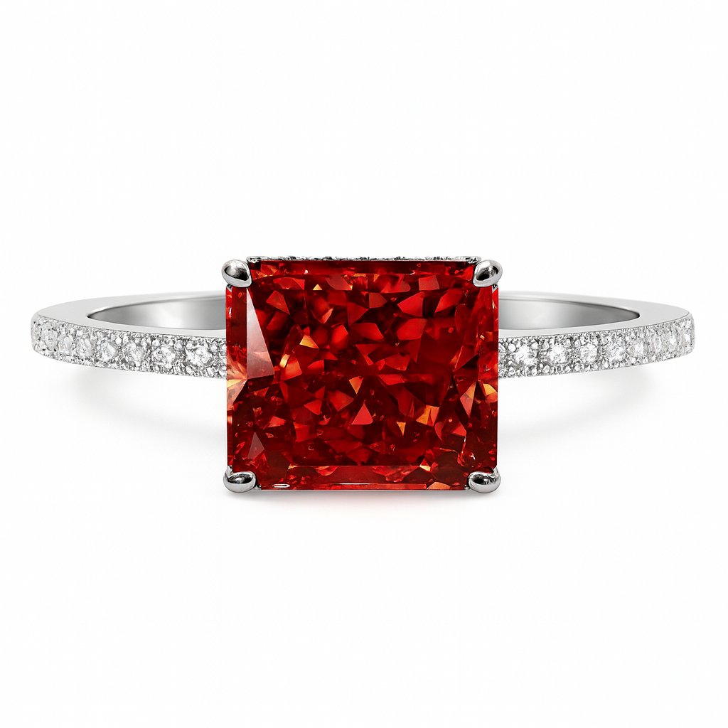 Ruby Radiant Halo Ring in Sterling Silver