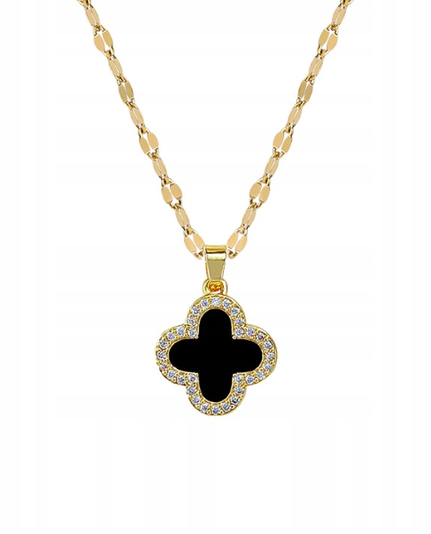 Clover Gold Pendant Necklace with Crystal Accents