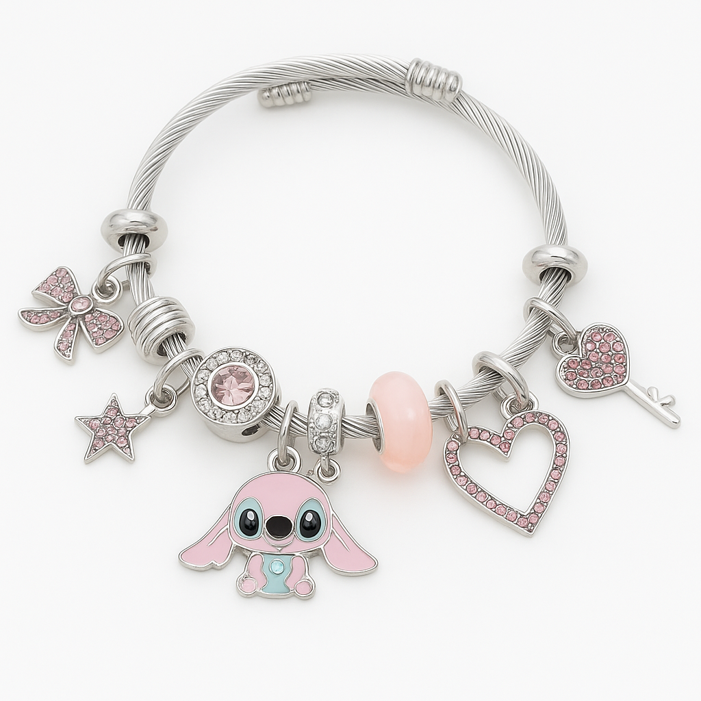 Limited Edition- Pink Stitch - Silver Charm Bracelet