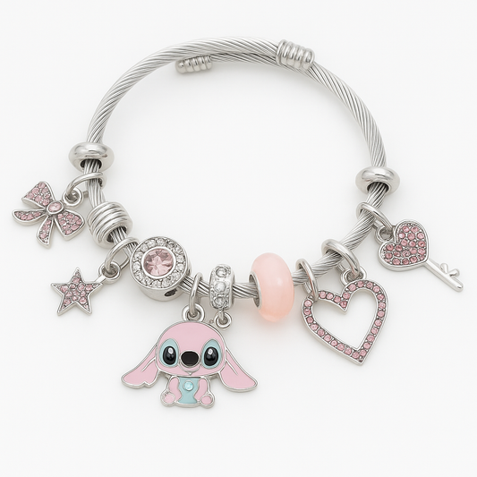 Limited Edition- Pink Stitch - Silver Charm Bracelet