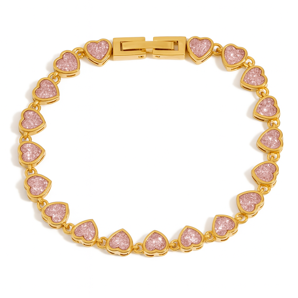 Heart Tennis Bracelet in Gold