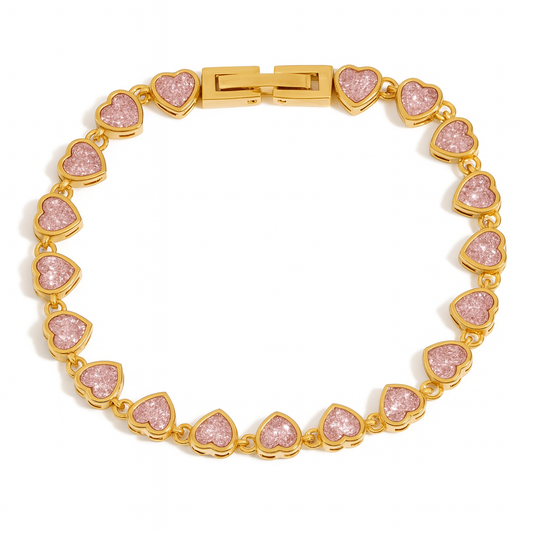 Heart Tennis Bracelet in Gold