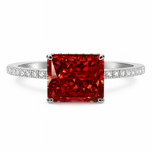Ruby Radiant Halo Ring in Sterling Silver