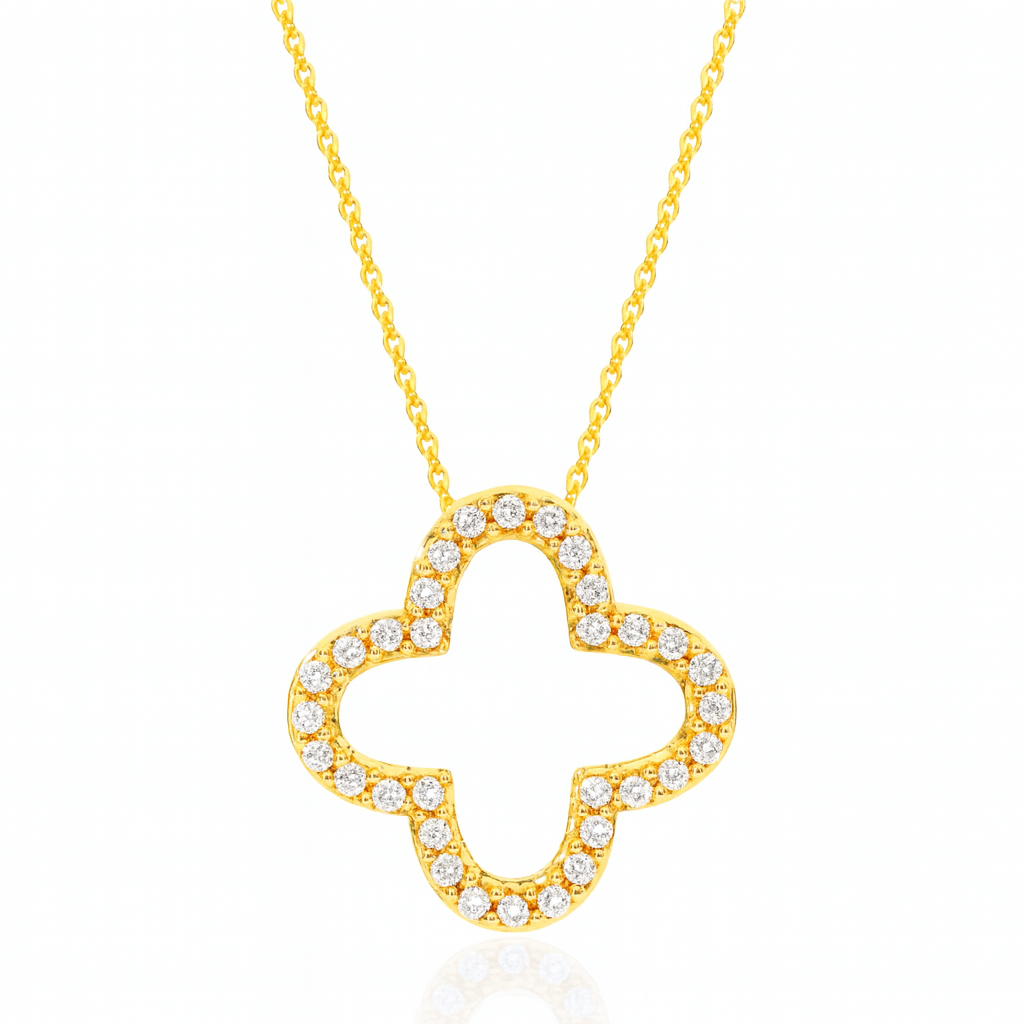 Clover Gold Pendant Necklace with Crystal Accents