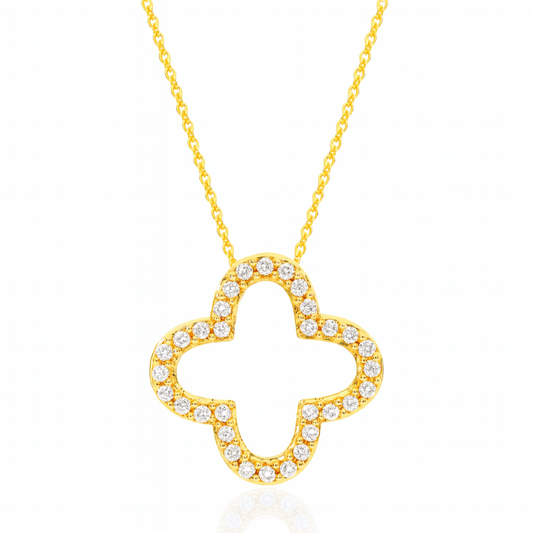 Clover Gold Pendant Necklace with Crystal Accents