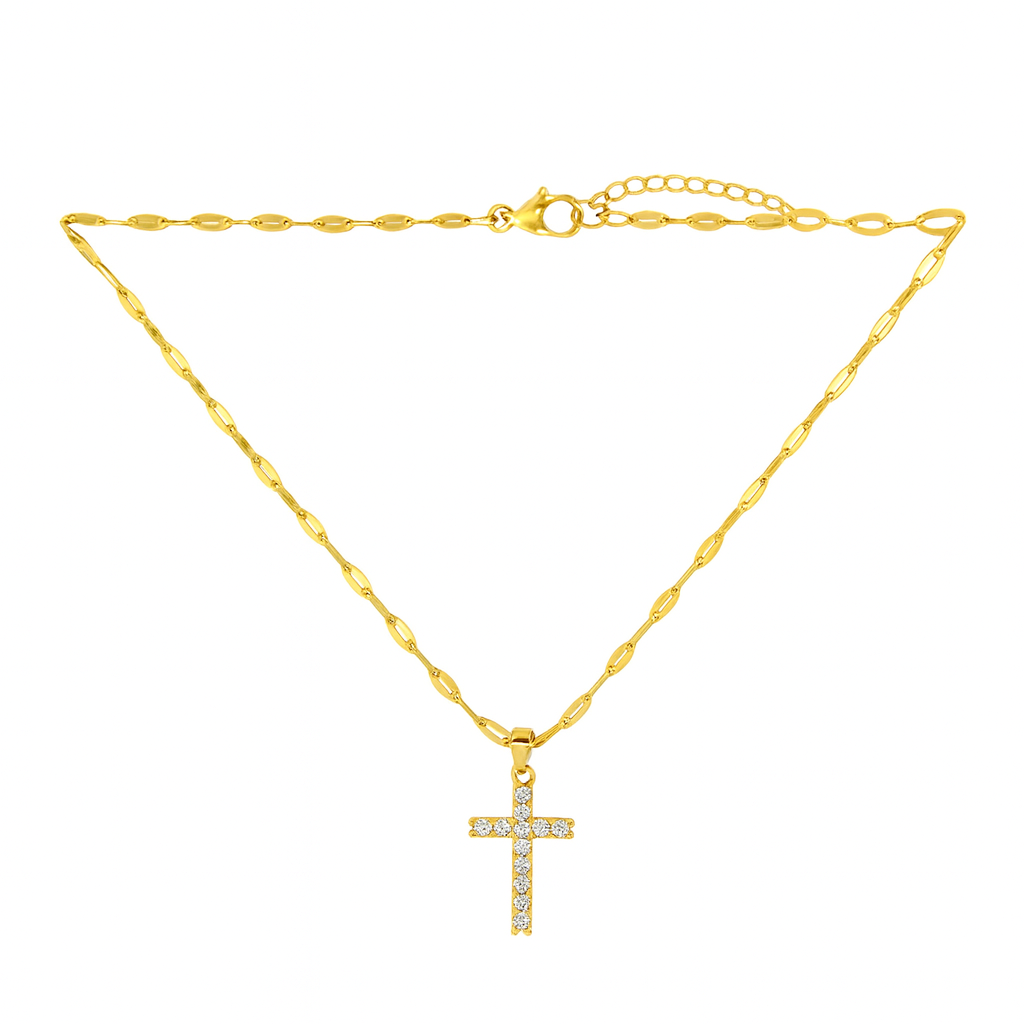 Cross Necklace in 18k Gold CZ