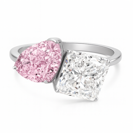 Radiant Pink & Clear Ring in Sterling Silver