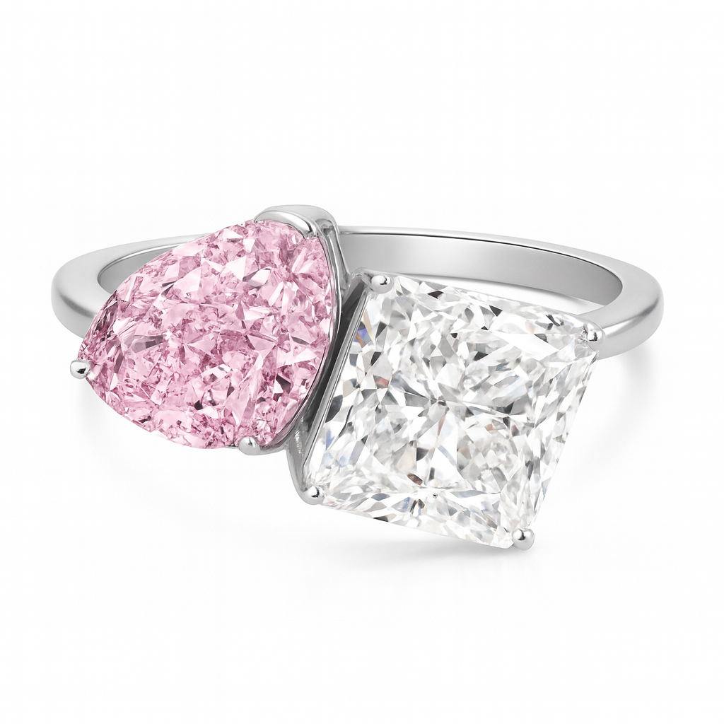 Radiant Pink & Clear Ring in Sterling Silver