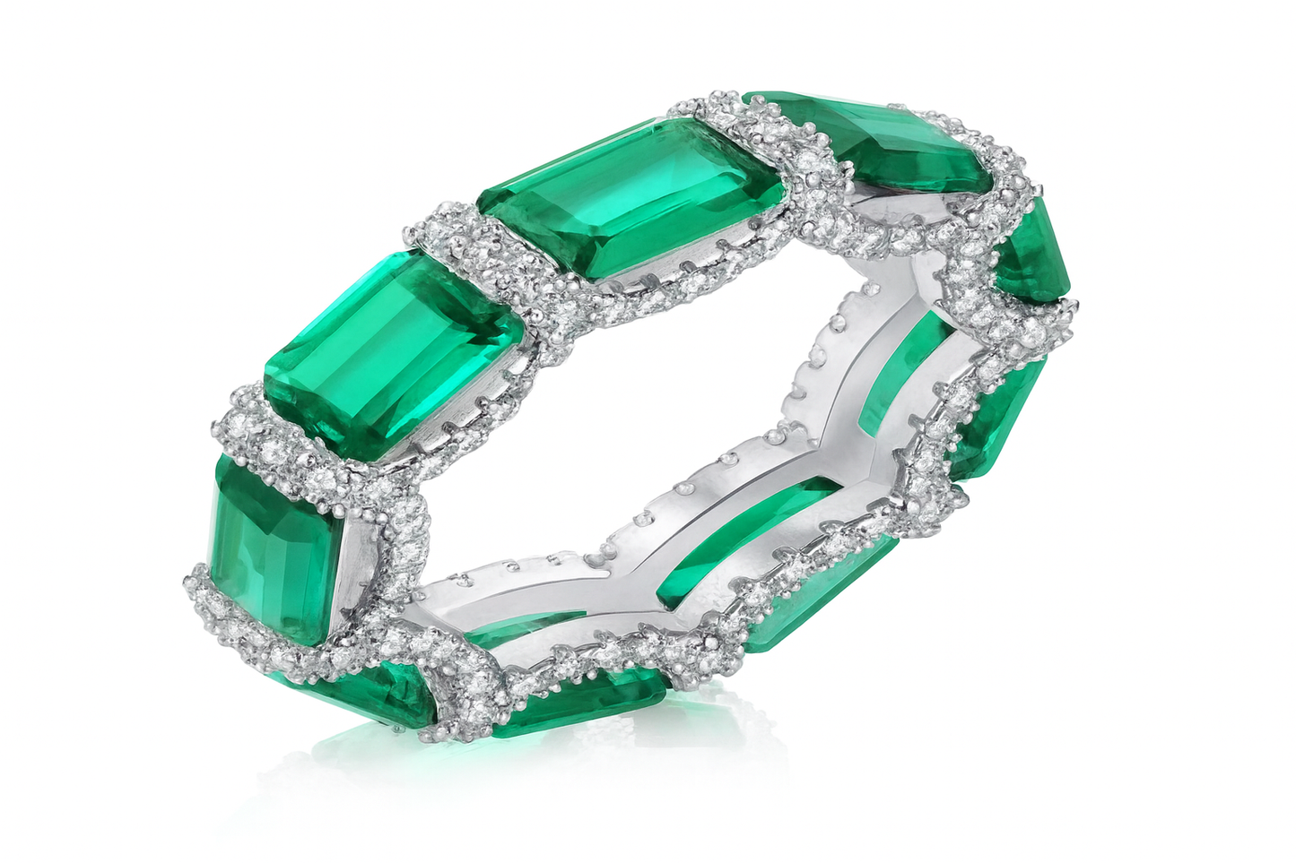 Emerald Eternity Ring in Sterling Silver