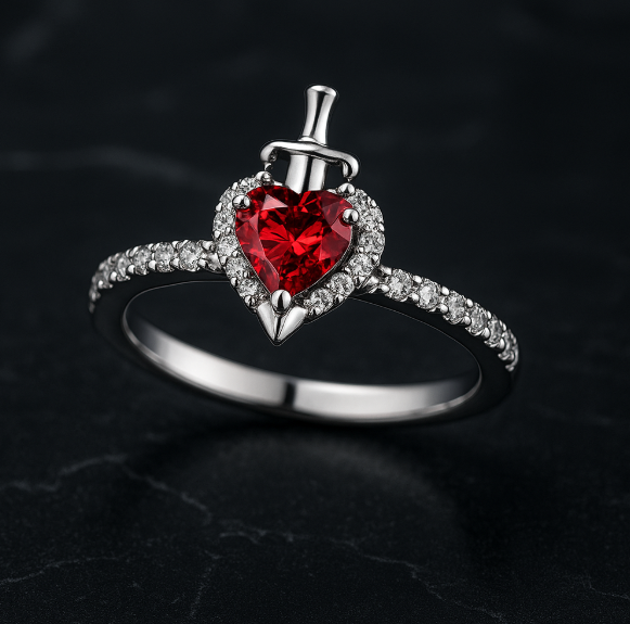 Poisoned Heart Silver Sword Ring