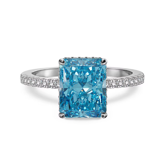 Aqua Radiant Halo Ring in Sterling Silver